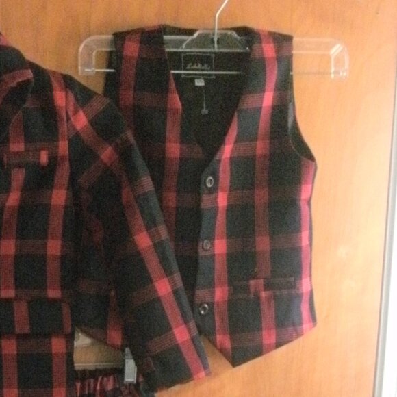 Luobo Bei Bei 3 Piece Formal Suit Plaid Navy Blue Red Matching Jacket Vest Pants - Picture 4 of 4